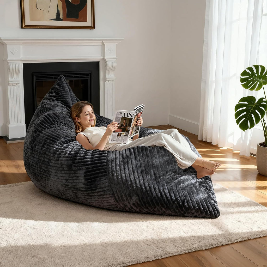 nalone 6.4 FT Giant Bean Bag Chair for Adults, 4 in 1 Memory Foam Filled Beanbag Chair, Floor Sofa Bed with Fluffy Washable Flannel Cover, Lounge Couch for Bedroom, Living Room (Grey)