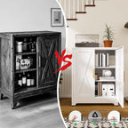 Kitchen Sideboard Buffet with Storage, 39” Metal Coffee Bar Cabinet & Buffet Sideboard with Barn Doors & Adjustable Shelves, Modern Farmhouse Coffee Bar Station for Kitchen, Entryway, White