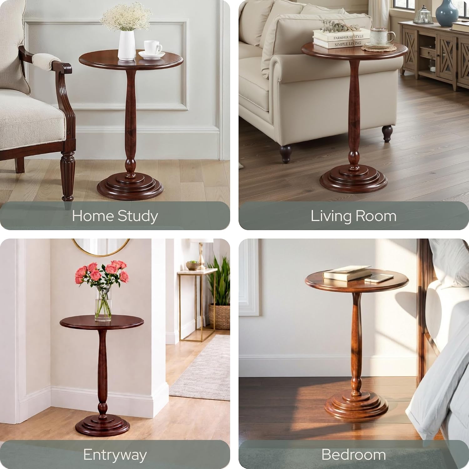 Convenience Concepts Classic Accents Amelia Spindle Table 18" - Traditional Solid Wood Round Side Accent, Display Pedestal for Transitional Living Room, Entryway, Hallway, or Bedroom, Espresso