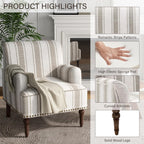Stripe Accent Chair, Fabric Upholstered Armchair Modern Nailhead Trim Club Arm Chairs for Living Room with Wood Legs, Comfy Single Sofa Seat Bedroom Side Reading Seating - Brown