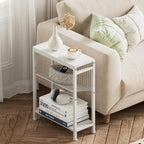 End Table for Small Space, 3-Tier Narrow Side Table with Magazine Holder,Small Nightstand, Skinny Snack Couch Table in Living Room, Bedroom Study and Balcony (White)