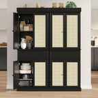 Garvee Tall Pantry Cabinet, Rattan Kitchen Pantry Storage Cabinet with Doors and Adjustable Shelves, 69" Freestanding Cupboard Cabinet with Drawer for Bathroom, Dining Room, Living Room, Black