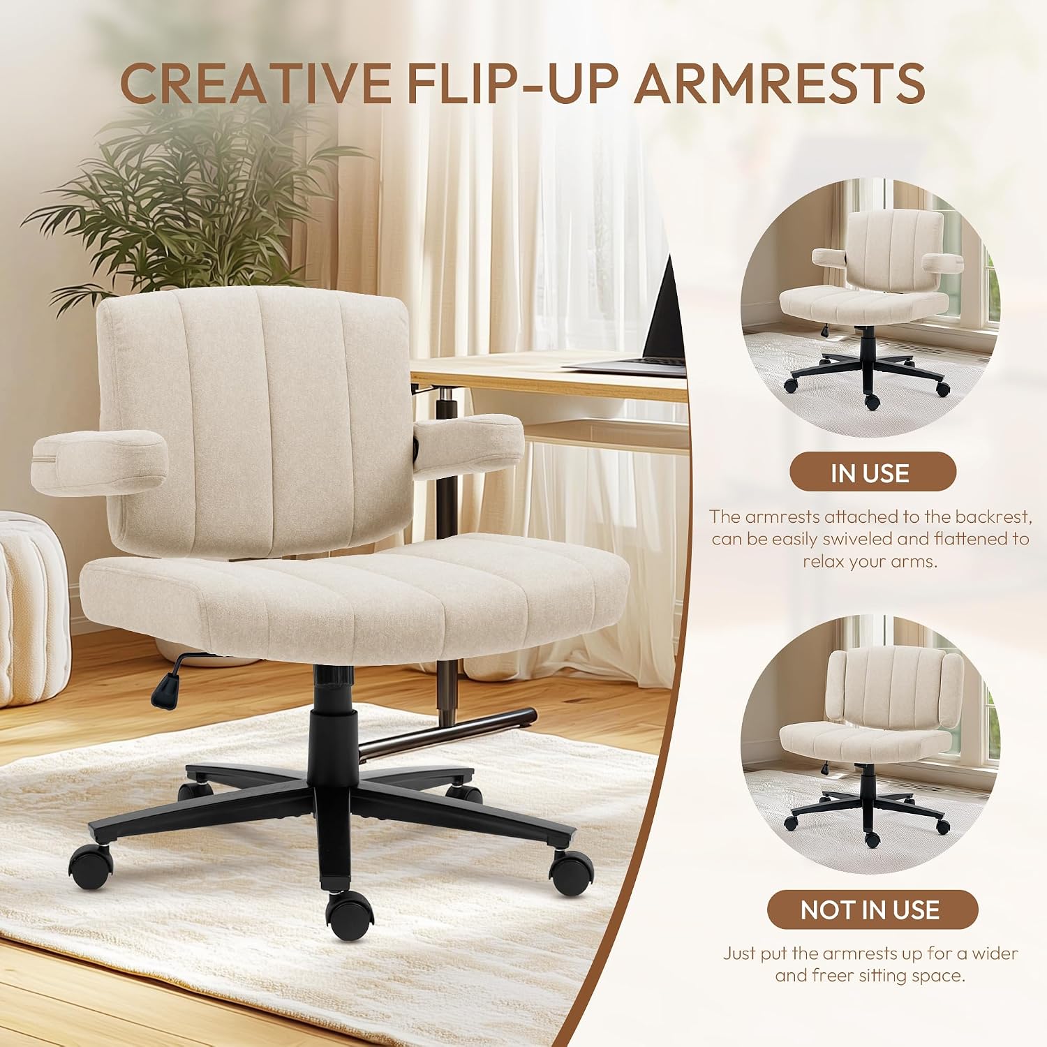 Vigosit Criss Cross Wheeled Chair - Adaptable Comfort for Every Need, High-Backed, with Adjustable Wide Armrests, Anti-Skid Fabric Upholstery, and a Sleek Modern Aesthetic for Home Office Use