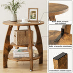 Masupu Round Side Table, 3-Tier Wood End Table, 19.7 inch Accent Table, Mid Century Modern Nightstand for Small Spaces, Living Room, Bedroom, Easy Assembly(Rustic Brown)