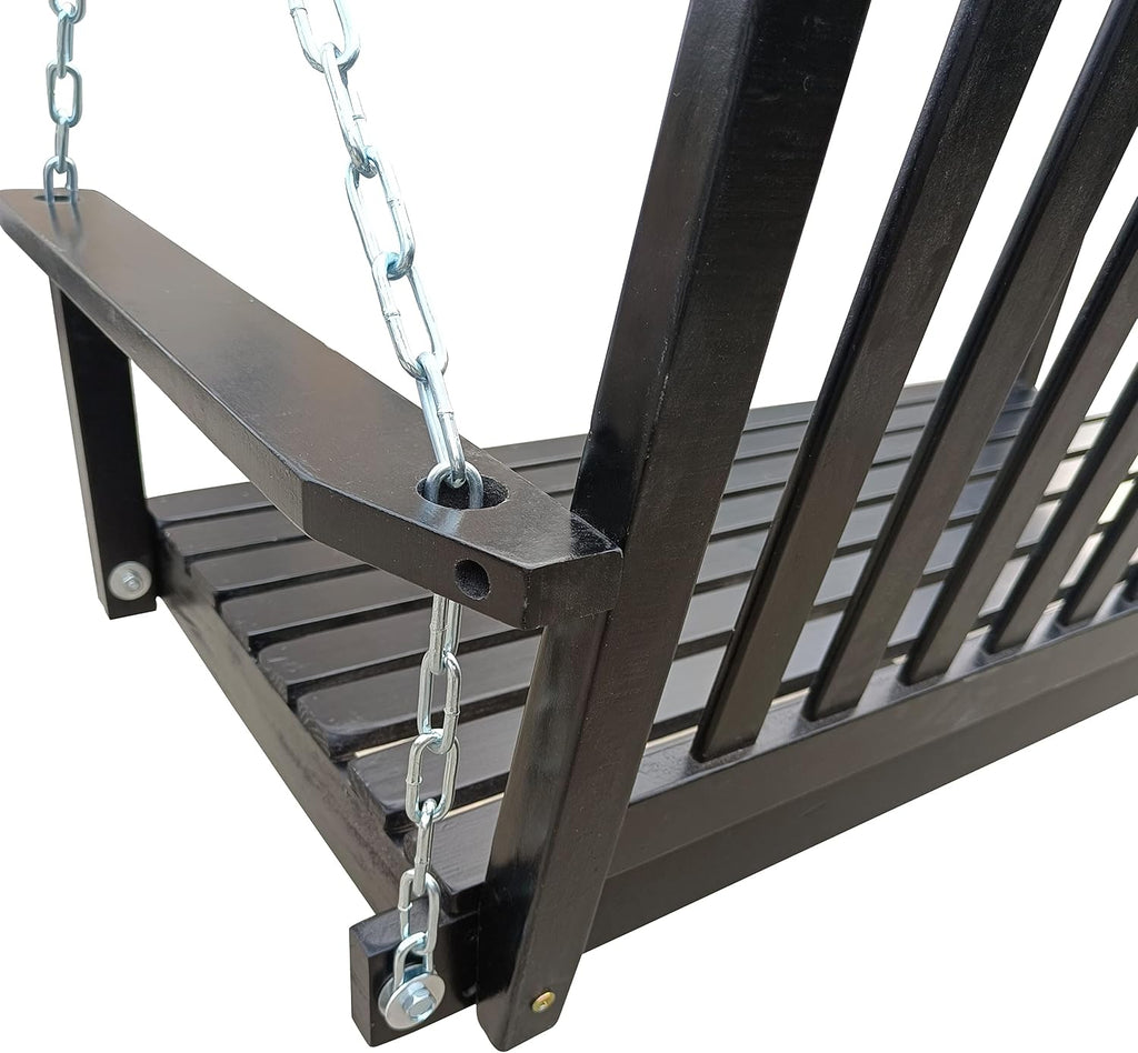 Front Porch Swing with Armrests, Wood Bench Swing with Hanging,for Outdoor Patio,Garden Yard, Porch, Backyard, or sunroom,Easy to Assemble (Black)