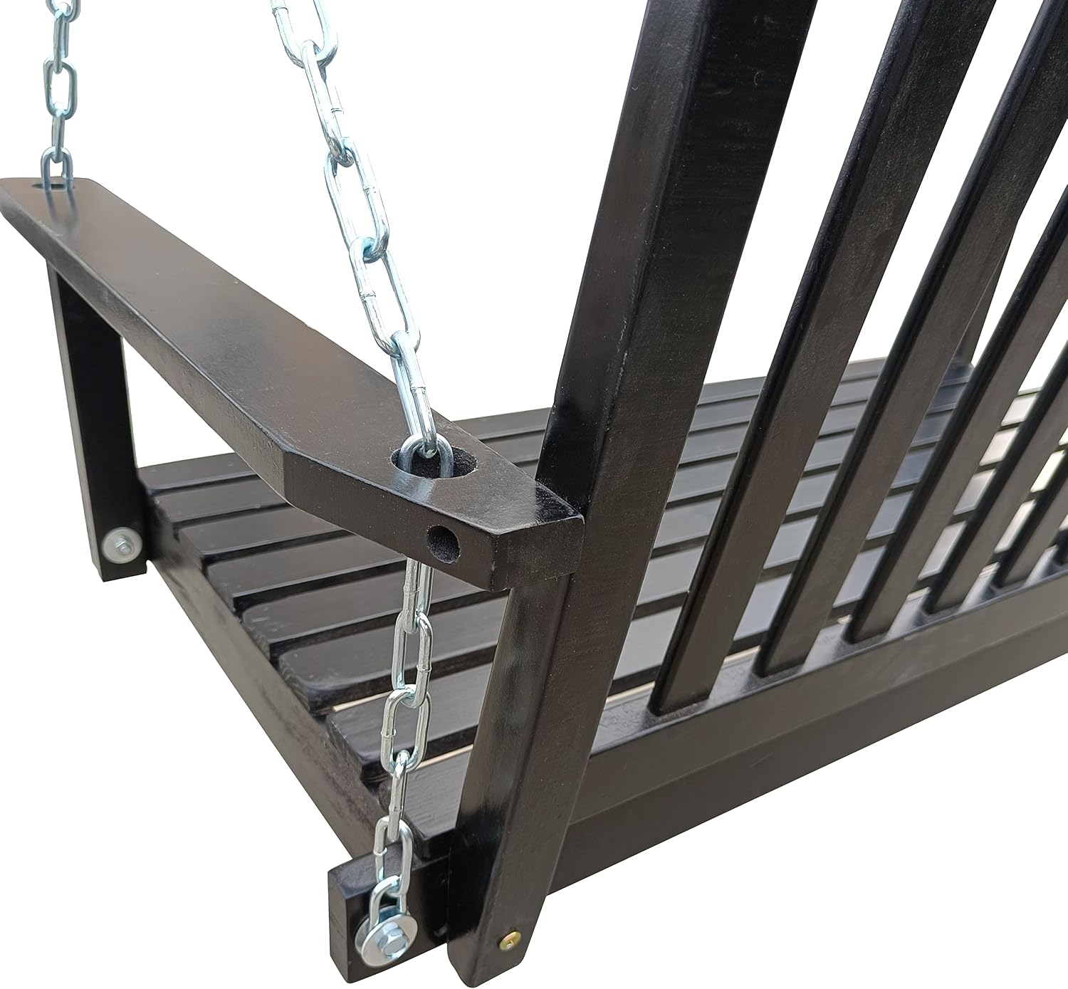 Front Porch Swing with Armrests, Wood Bench Swing with Hanging,for Outdoor Patio,Garden Yard, Porch, Backyard, or sunroom,Easy to Assemble (Black)
