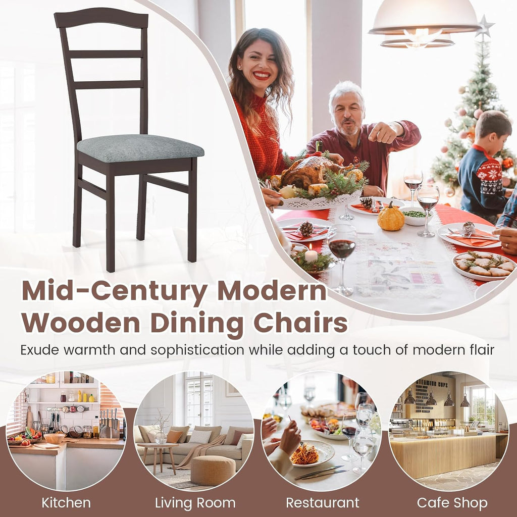 Giantex Wooden Dining Chairs Set of 4, Upholstered Kitchen Chair w/Rubber Wood Frame, Linen Fabric Padded Seat, High Curved Back, Farmhouse Accent Side Chairs for Dining Room Living Room