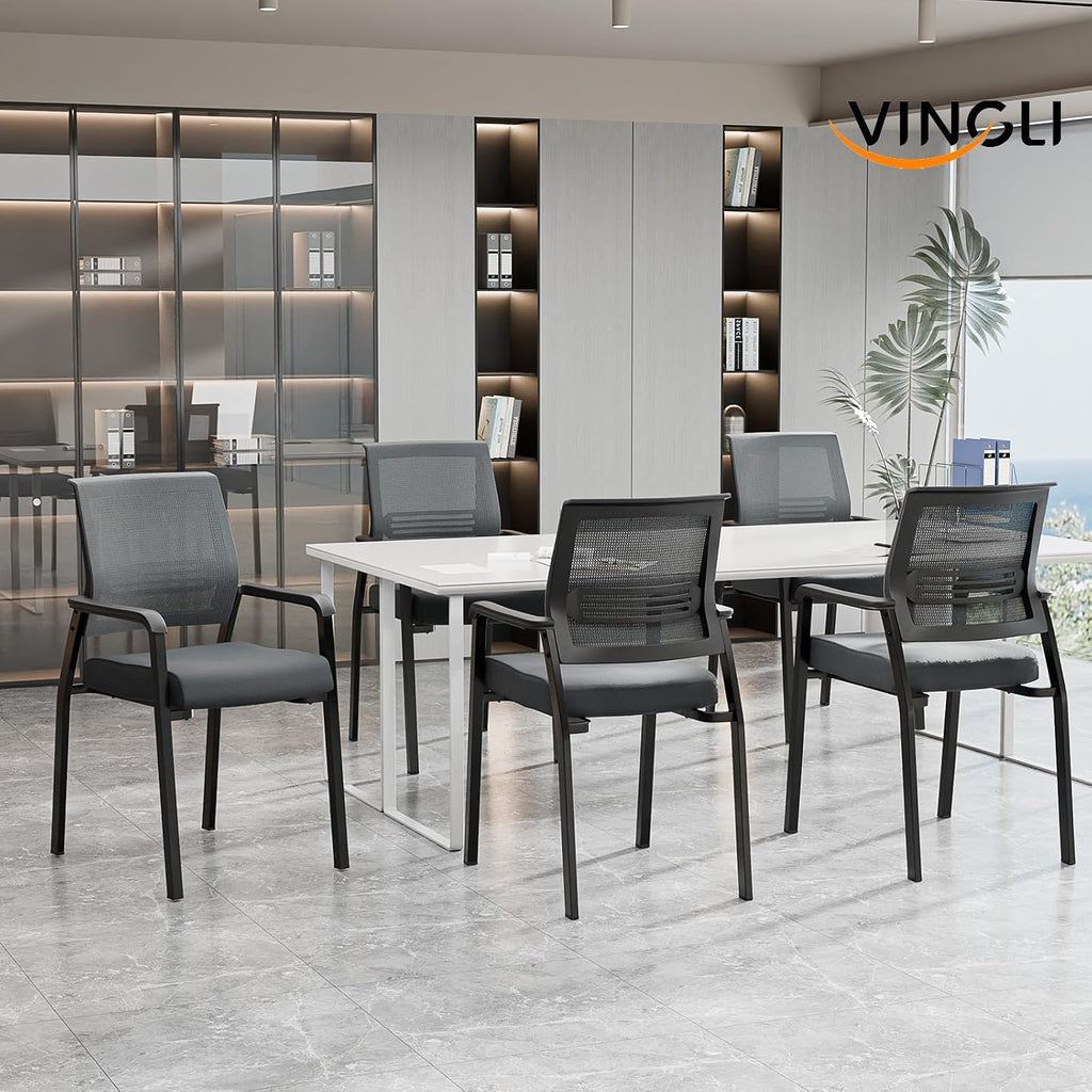 VINGLI Oversize 350 lbs Waiting Room Chairs, 4P Stackable Office Chairs, Grey, Contemporary Style, Mesh Back & Seat, Steel Frame, 355 lbs Capacity