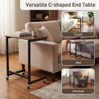 GOFLAME Rolling C Shaped End Table, Couch Sofa Side Table with Wheels, Phone Slot, Industrial TV Tray Bedside Tables, Compact Nightstand for Living Room, Bedroom, Home Office, Rustic Brown (1)