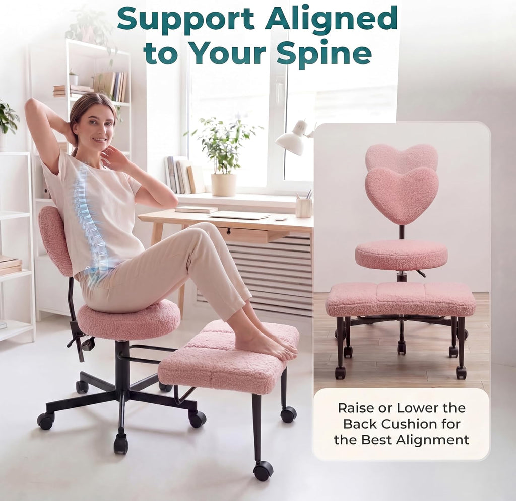 Ergonomic Cross Legged Office Chair with Foot Rest for Kneeling Seating - Crisscross Desk Chair with Wheels for ADHD to Sit Cross Legged - Multi-Position Adjustable Seat with Back Support for Women