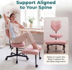 Ergonomic Cross Legged Office Chair with Foot Rest for Kneeling Seating - Crisscross Desk Chair with Wheels for ADHD to Sit Cross Legged - Multi-Position Adjustable Seat with Back Support for Women