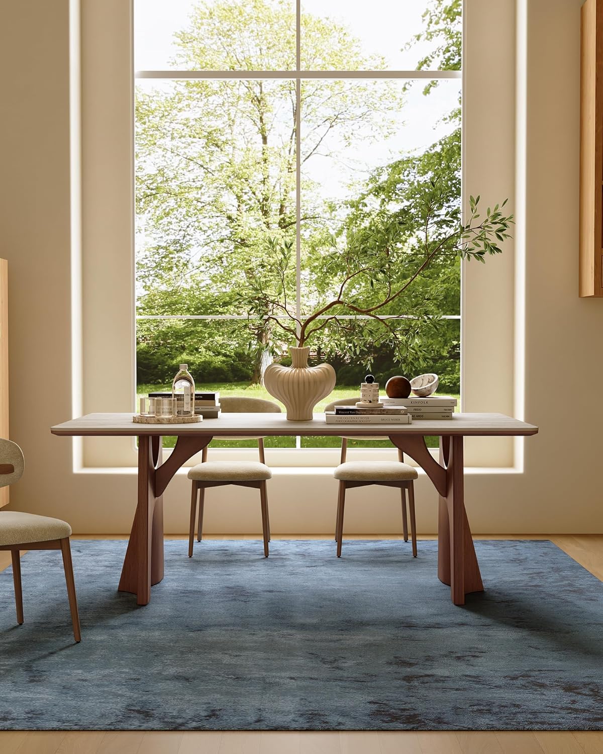 71" Sintered Stone Dining Table for 6, Luxury Rectangle Kitchen Table with Solid Wood Base, Mid Century Modern Dining Room Table
