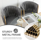 Baysitone Modern 5-Piece Dining Set with 36" Round Glass Table & 4 Woven Velvet Upholstered Dining Chairs, Gold Metal Table Legs, Kitchen & Dining Room Furniture for Small Spaces(Gray&Gold)
