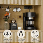 Lulive 71" Fluted Pantry Cabinet with Charging Station & Adjustable Shelves, Spacious Kitchen Storage Cabinet with Open Countertop & Drawer for Dining Room, Living Room, Natrual