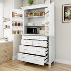 roomfitters 77 Inch Large Freestanding Kitchen Pantry Cabinet with 5 Drawers and 6 Door Shelves, Vintage White