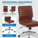 Office Star SPX Professional Ergonomic Ribbed Faux Leather Office Chair with Chrome Base, Mid Back Manager's Chair Without Arms, Saddle Brown