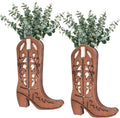 2 Pcs Wood Cowboy Boot Vase for Flowers Faux Greenery, Cowgirl Boot Decor, Western Wall Decor for Bathroom, Bedroom, Kitchen(Flower)