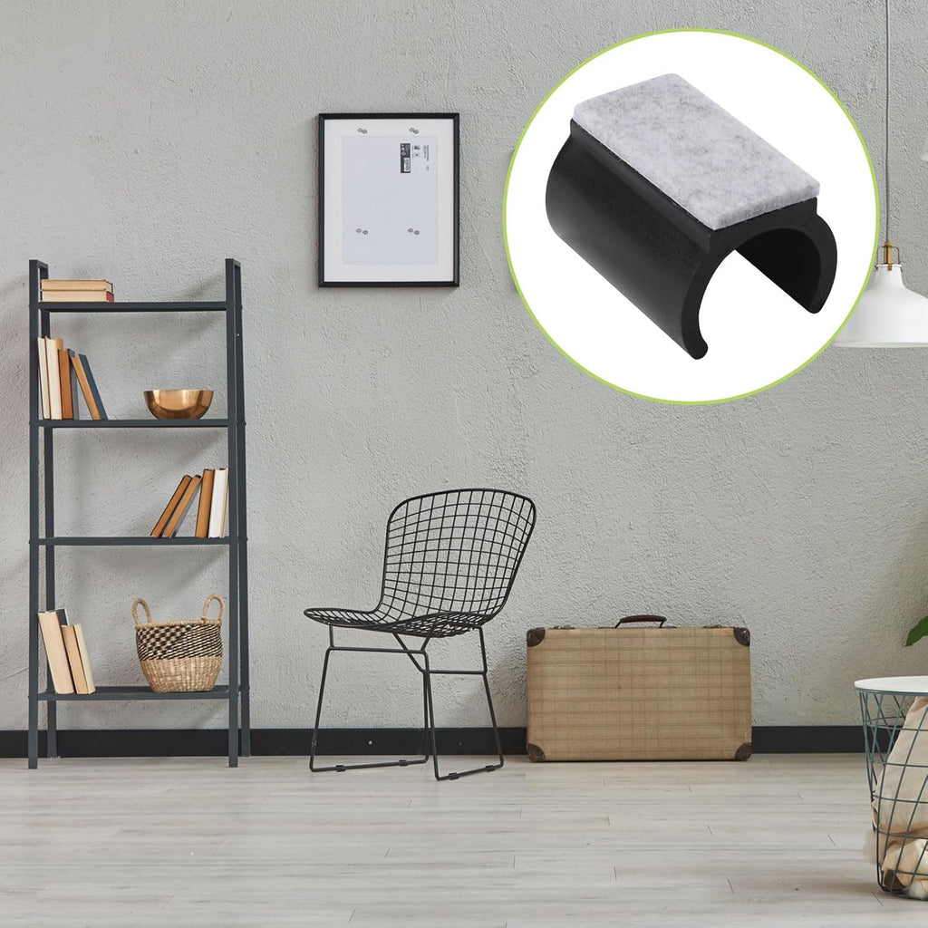 90Pcs Chair Pads 25mm Plastic Chair Leg Floor Protectors with Felt Pads U Shaped Furniture Feet Protectors Non-Slip Rectangle Tubular Legs Caps (Black)