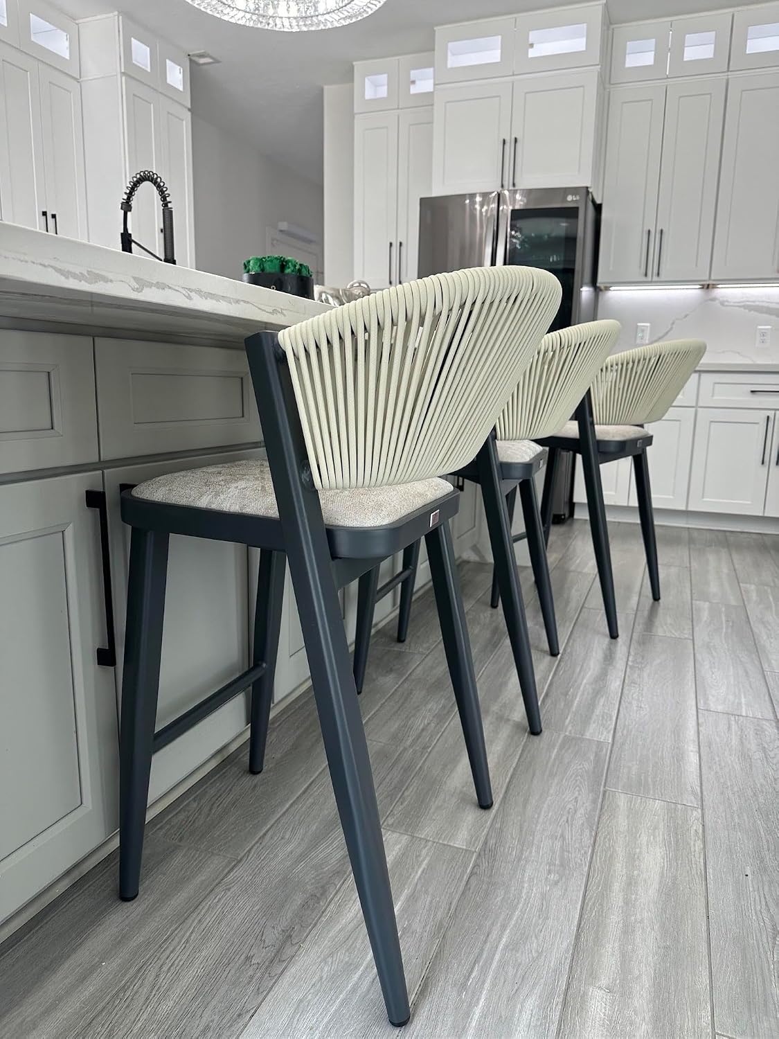 PURPLE LEAF Counter Height Bar Stool Set of 2 Patio Bar Stools Bar Height Stools Contemporary Wicker Barstools for Garden Lawn Grey Island Chair