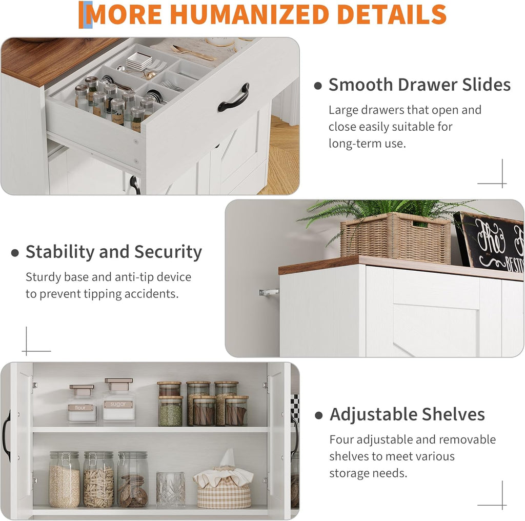 Pantry Cabinet with Charging Station,71'' Kitchen Pantry Cabinet with Microwave Shelf,Farmhouse Kitchen Hutch with Drawers,Door Shelves,Adjustable Shelves,for Dining Room,Living Room,White