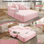 60.2" Oversized Chaise Lounge Chair, Boneless Corduroy Cloud Couch, Deep Seat Convertible Sofa Bed with 3 Pillows, Wide Armrests, Side Pocket, No Assembly (Baby Pink)