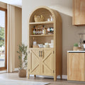IDEALHOUSE Arched Kitchen Pantry Cabinet with Doors, 5-Tier Wooden Display Cabinet with Adjustable Shelf, Farmhouse Storage Organizer for Kitchen, Dining Room, Living Room, Home Office, Natural