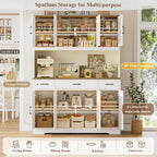 Large Pantry Cabinet with Charging Station and Power Outlet, 71" Tall Kitchen Hutch with Drawers and Countertop, Wide Freestanding Food Storage Cupboard, White