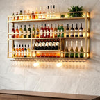 59in Wall Mounted Wine Rack, Floating Industrial Liquor Glass Holder 3 Tiers, Large Metal Wine Bottle Display Rack Hanging Shelf, for Home Bar Dining Room Decorative