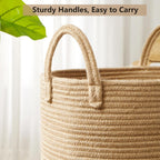60L Jute Woven Laundry Hamper Basket Wicker Rope Clothes Hamper Tall Rattan Blanket Basket in Living Room Bedroom 15Dx20H Inches Large
