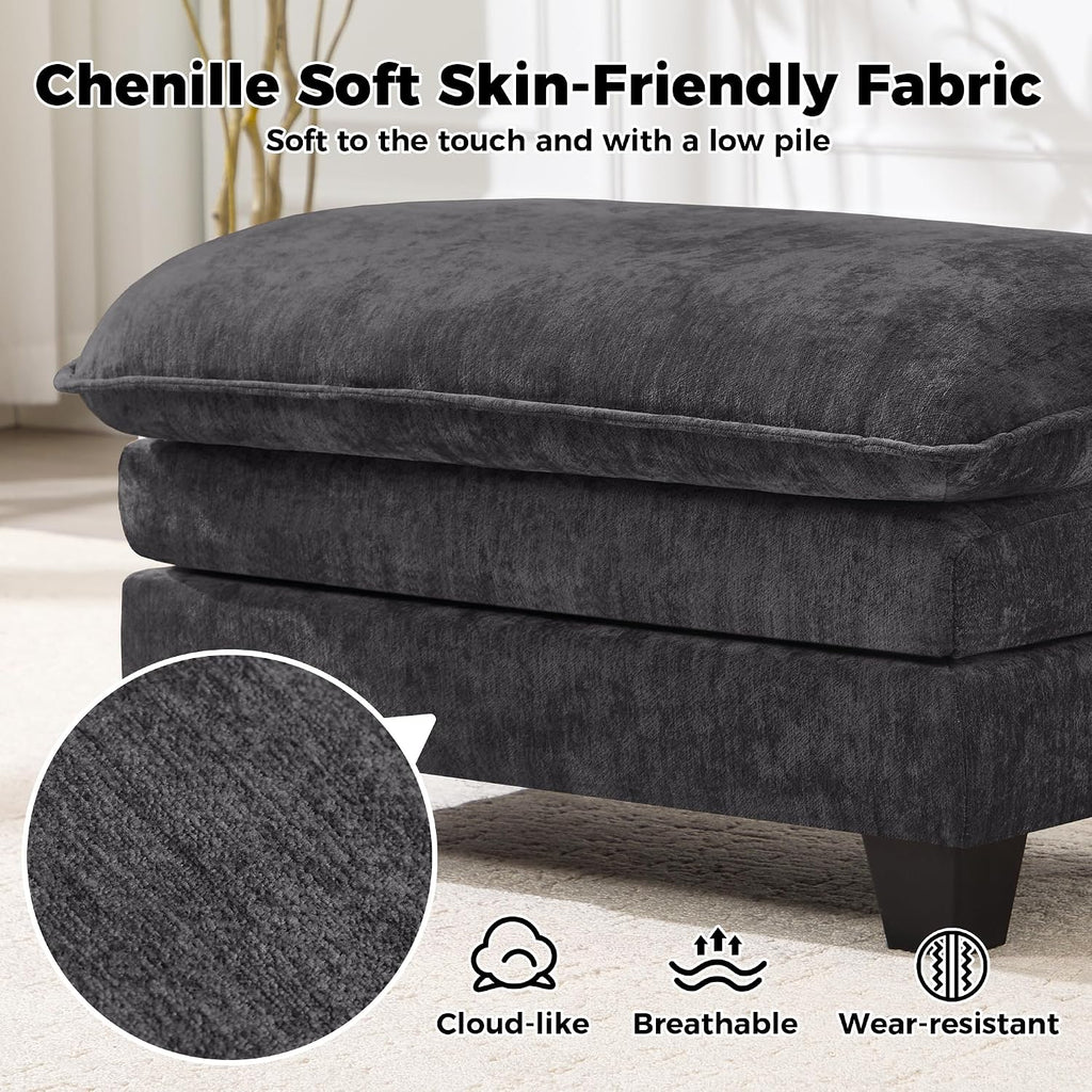 36 INCH Foot Stools Ottoman Chenille Foot Rest Stool Rectangular Upholstered Ottoman Under Desk Footrest for Living Room Bedroom Entryway,Darkgrey