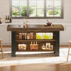 Tribesigns 55-Inch Kitchen Island with Storage, Farmhouse Center Island Table for Kitchen, Dining Room, Living Room, Brown & Black