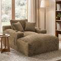 50"W x 76"D Oversized Chaise Lounge Chair Indoor Boneless Reading Chair Plush Corduroy Recliner with Cup Holders Large Deep Seat Comfy Sofa Bed Couch with 3 Pillows for Living Room Bedroom, Camel