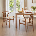 LUE BONA Solid Wood Wishbone Dining Chair Set of 2, Mid Century Modern Y-Shaped Backrest Dining Room Chairs, Fully Assembled Handwoven Seat, Light Brown