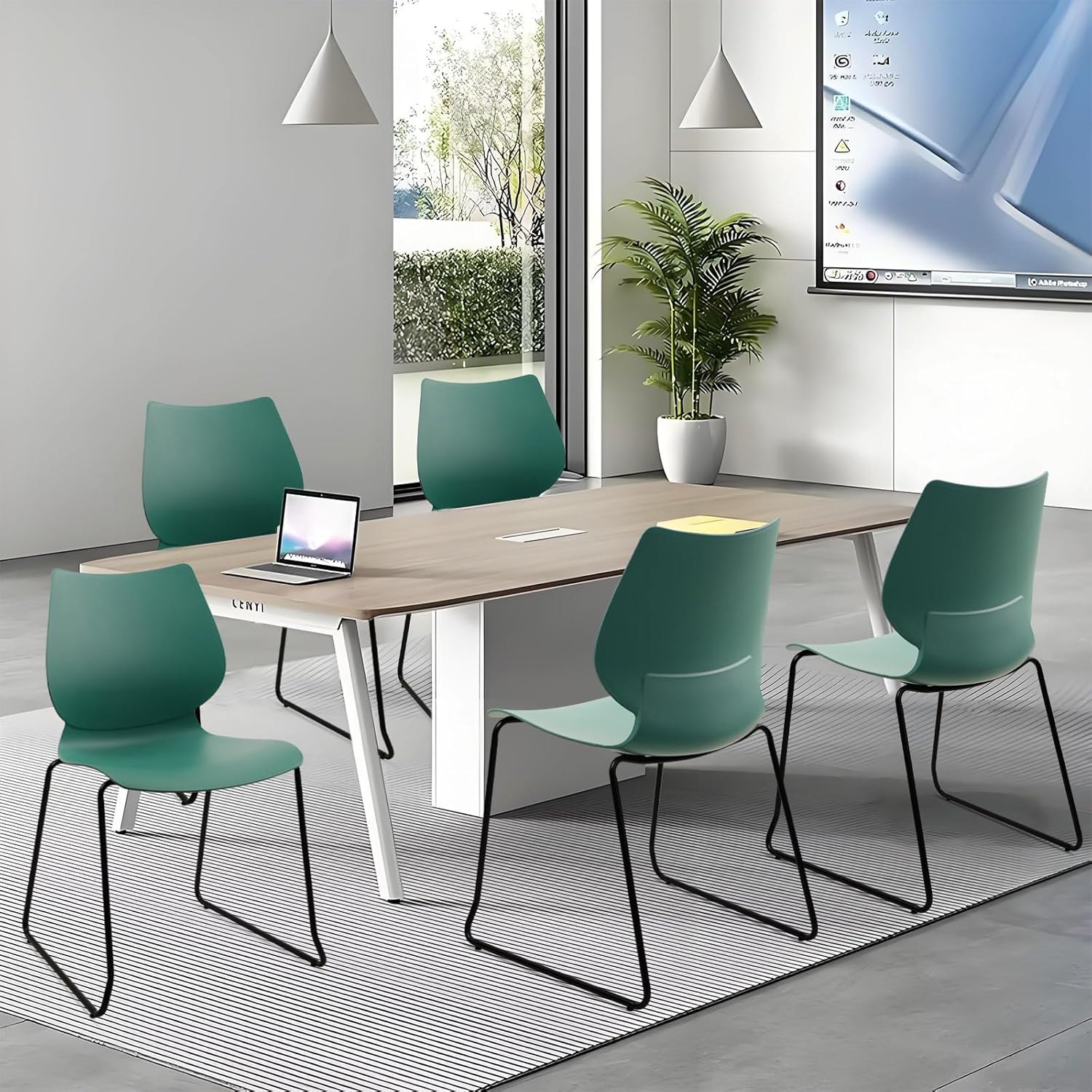 KLASIKA Stacking Chairs, Stackable Waiting Room Chairs, Conference Chair with Back & Church Chairs No Wheels with Metal Legs, Suitable for Offices Conference Training Waiting Room Set of 4, Green