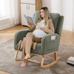 HCHAIRH Rocking Chair Nursery, Teddy Nursing Rocking Chairs, Upholstered Nursery Glider Rocker for Mom Nursery Morden Accent Rocking Chair with Lumbar Pillow for Living Room,Bedroom, Green