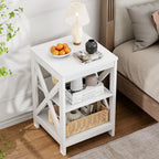 SEJOV Side Table for Living Room, White End Table with 3-Tier Storage Shelves X-Design Night Stand for Small Spaces Farmhouse Wooden Nightstand for Bedroom Bed Side Office