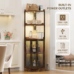 EOYUTLLY Corner Bar Cabinet with Power Outlet and LED Strip, 65" H 5-Tier Corner Liquor Wine Display Cabinet for Home, Storage Solution for Living Room, Kitchen, Home Bar, Brown