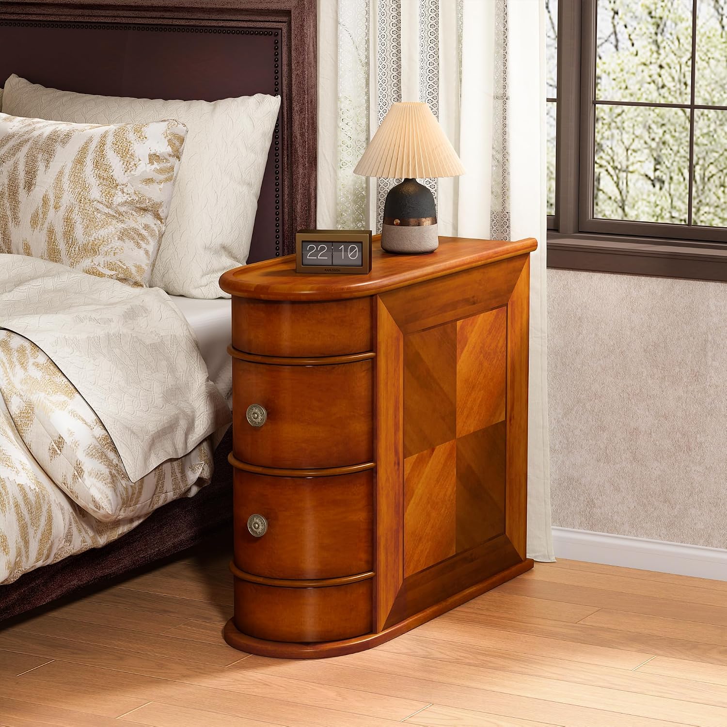 Pipleo Wood End Table with 2 Drawers, No Assembly Required Small Side Table, Vintage Wood Narrow Sofa Side Table for Living Room, Bedroom and Small Space (1-Pack)