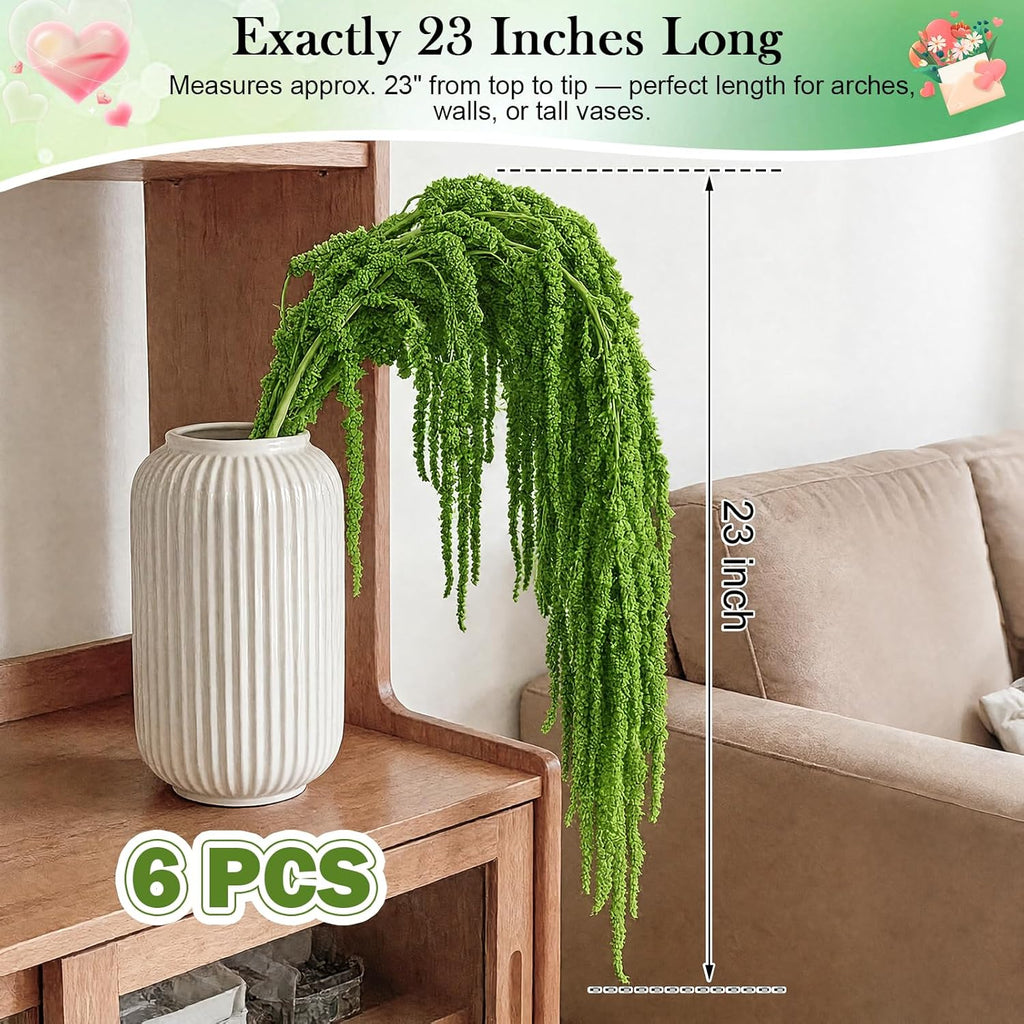 6Pcs Light Green Dried Amaranthus Hanging Flowers for Wedding Arch, 100% Natural Preserved Amaranthus Flowers for Floral Arrangement, Wall Home Decor (23 in)