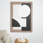 Deco 79 Wood Geometric Textured Wall Decor with Abstract Black and White Shapes and Fabric Backing, 41" x 2" x 57", Brown