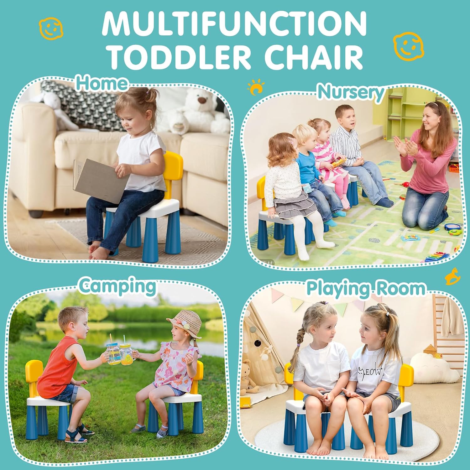 OCATO Plastic Toddler Chairs: 2 Pcs Kids Chairs for Table Step Stool Lightweight Indoor or Outdoor School Camping Playroom Nursery Beach Activity Small Chair for Kids Boys Girls Birthday Gifts Age 3
