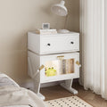 May in Color End Table with LED Light Strips, Creative End Table with Storage, Wood Night Stand Cabinet, Modern Bedside Table with 360° Rotating Drawer for Living Room, Bedroom, Nursery, White