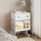 May in Color End Table with LED Light Strips, Creative End Table with Storage, Wood Night Stand Cabinet, Modern Bedside Table with 360° Rotating Drawer for Living Room, Bedroom, Nursery, White