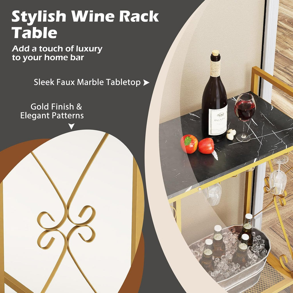 Giantex 21-Bottle Wine Rack Freestanding Floor, Wine Bar Table with 6-Glass Wine Glass Holder, Industrial Wine Display Storage Shelf, Liquor Coffee Bar Cabinet for Home, Dining Room (Gold+Black)