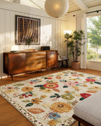 8x10 Area Rugs for Living Room: Washable Rug Non Slip Low Pile Soft Faux Wool Non Shedding Distressed Vintage Floral Large Area Rugs for Bedroom Dining Room Nursery Under Table Farmhouse Home Office