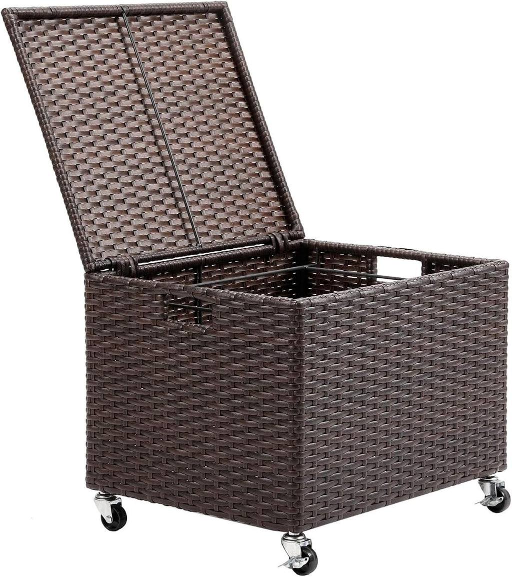 BIRDROCK HOME Rolling Filing Cabinet - Weatherproof Rattan-Style Storage Box or Resin Deck Chest with Wheels for Organizing Cushions, Toys, and Accessories in Home, Office, or Garden (Espresso)