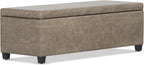 SIMPLIHOME Avalon Storage Ottoman Bench - 48" Wide x 16" High Upholstered Vegan Leather Rectangular Lift-Top Ottoman in Distressed Smoky Grey Brown, Transitional Storage Bench with High-Density Foam