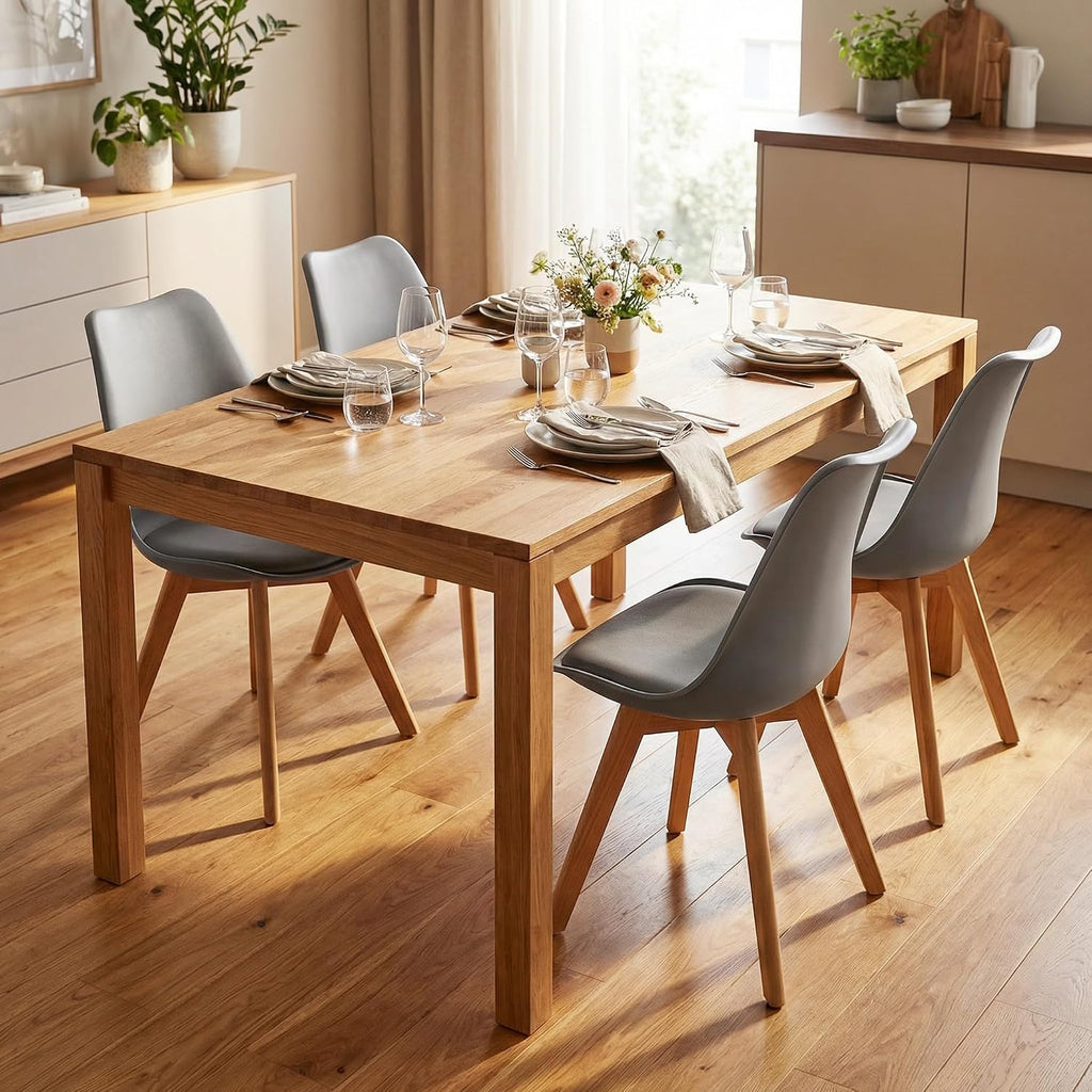 SHGJ&SOFT Modern Dining Chair Set of 4, PU Leather Kitchen Chair with high Back, Tulip Chair with Solid Wood Legs with Cushion and Back Cushion for Living Room Bedroom Dining Room (Gray, 4 PC)