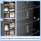 Black Medicine Cabinet with Mirror for Bathroom: 20 x 26 Inch Small Mirrored Vanity Storage with Adjustable Shelves - Surface or Recessed Wall Mount - Matte Black Frame