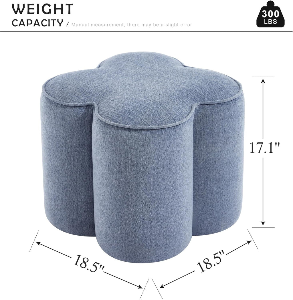Blue Linen Ottoman Set of 2, Small Vanity Stool, Multi-Functional Ottoman Stool, Footrest for Couch, Flower Footstool for Makeup Room, Entryway and Living Room